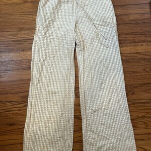 Wide Leg Gingham Pants in Cream